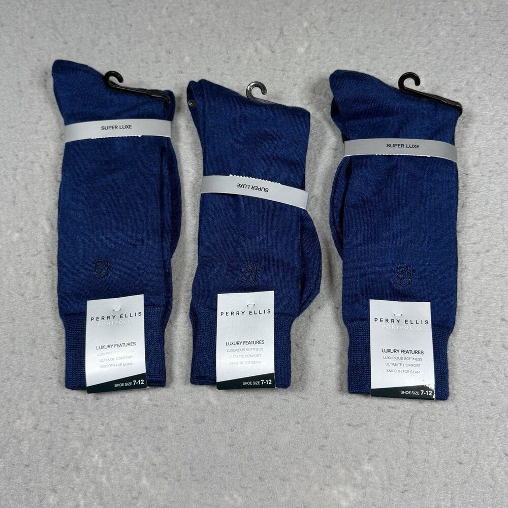 Perry Ellis Mens Dress SOCKS 3 PACK SOCKS 7-12 Blue NWT 3003